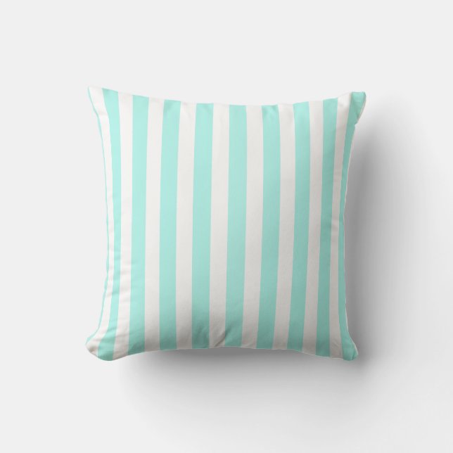 Turquoise and white candy stripes throw pillow (Front)