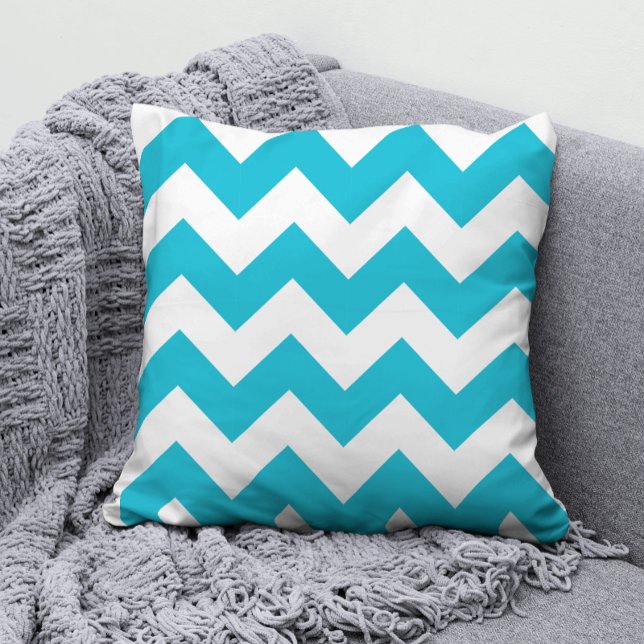 Turquoise and White Chevron Pattern Throw Pillow (A beautiful chevron pattern done in turquoise and white by Valerie's Gallery on Zazzle.)