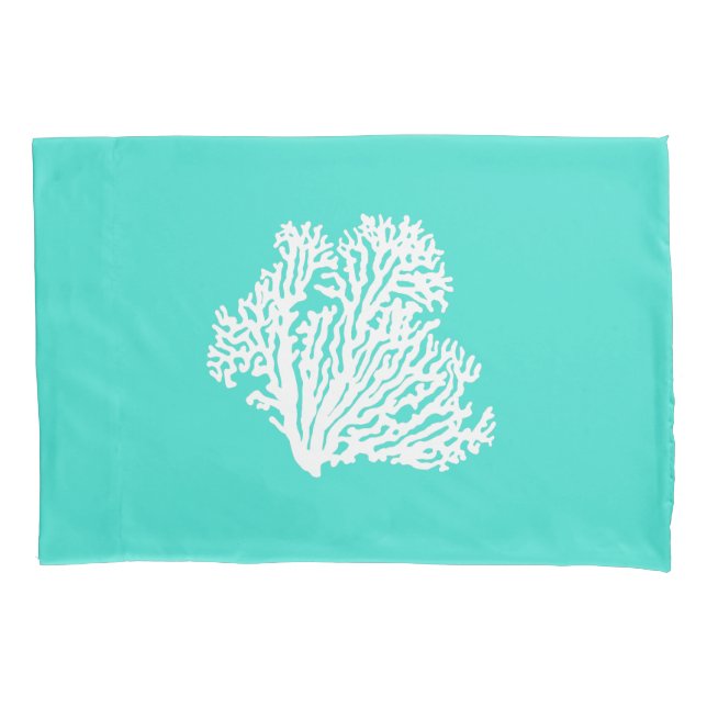Turquoise And White Coastal Decor Coral Pillowcase (Front)