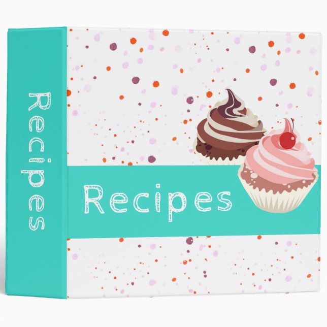 Turquoise and White Cupcake Sprinkles Recipe Binder (Front/Spine)