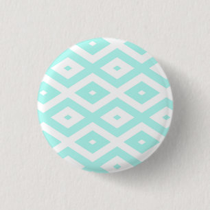 Turquoise and white diamond pattern 1 inch round button