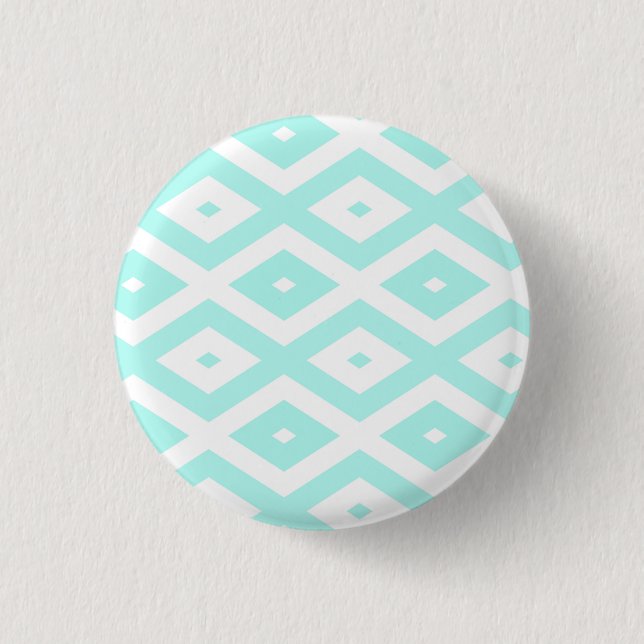 Turquoise and white diamond pattern 1 inch round button (Front)
