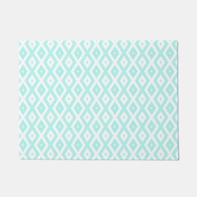 Turquoise and white diamond pattern doormat (Front)