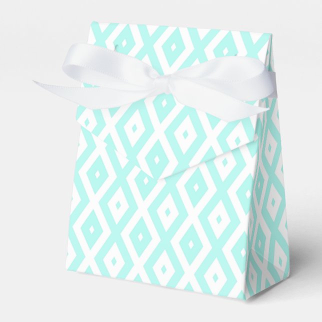 Turquoise and white diamond pattern favor box (Front Side)