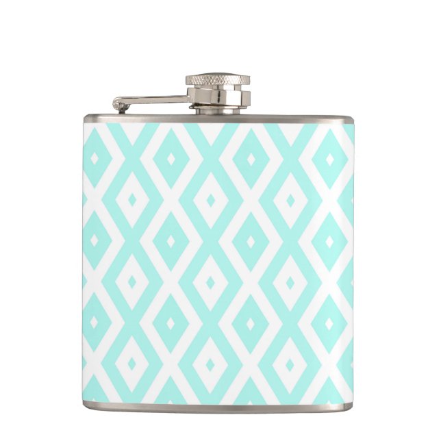 Turquoise and white diamond pattern hip flask (Front)