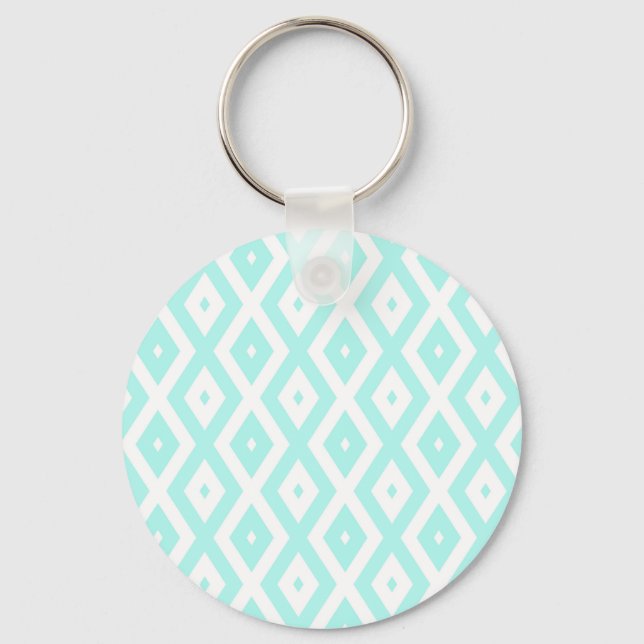 Turquoise and white diamond pattern keychain (Front)