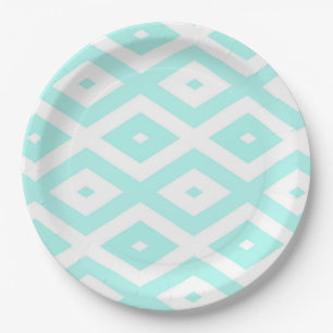 Turquoise and white diamond pattern paper plate