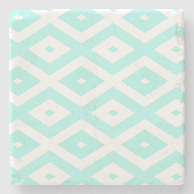 Turquoise and white diamond pattern stone coaster (Front)
