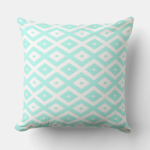 Turquoise and white diamond pattern throw pillow
