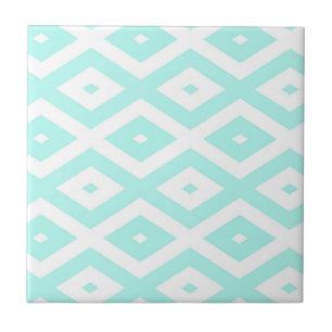 Turquoise and white diamond pattern tile