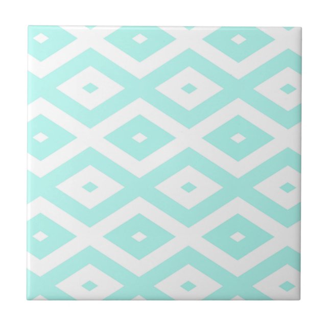 Turquoise and white diamond pattern tile (Front)