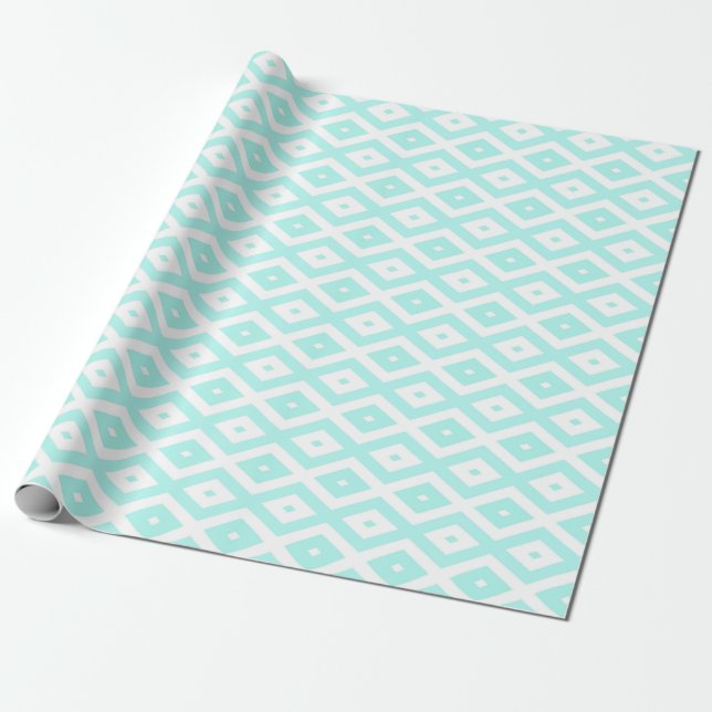 Turquoise and white diamond pattern wrapping paper (Unrolled)