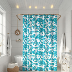 Turquoise and White Floral Damask Pattern