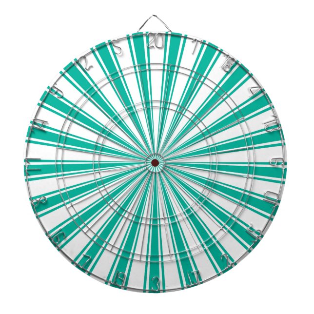 Turquoise and White Funky Sun Rays Retro Stripes Dartboard (Front)