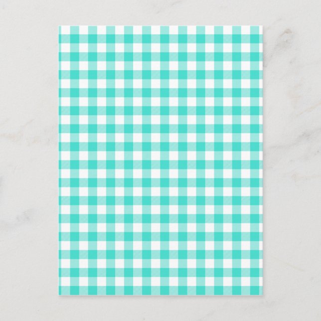 Turquoise and White Gingham Checks Pattern Postcard (Front)