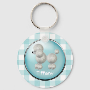 Turquoise and White Gingham & Poodle Key Chain