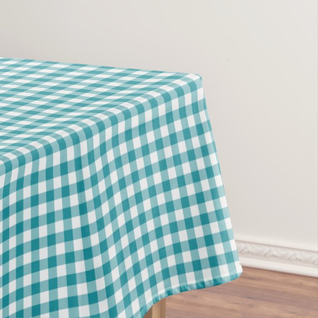 Turquoise and White Gingham Tablecloth (In Situ)