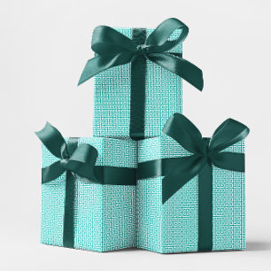 Turquoise and White Greek Key Pattern Wrapping Paper