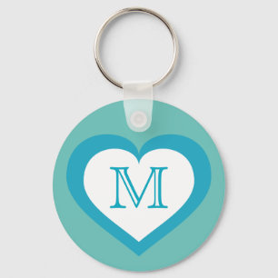 Turquoise and White Heart Monogram Keychain