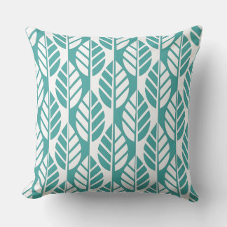 Turquoise and White Leaves Pattern Throw Pillow