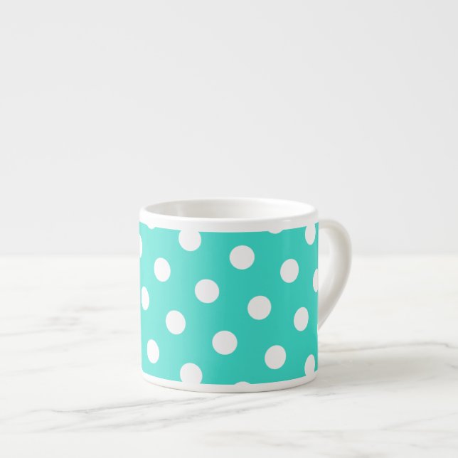 Turquoise and White Polka Dots Espresso Cup (Front Right)