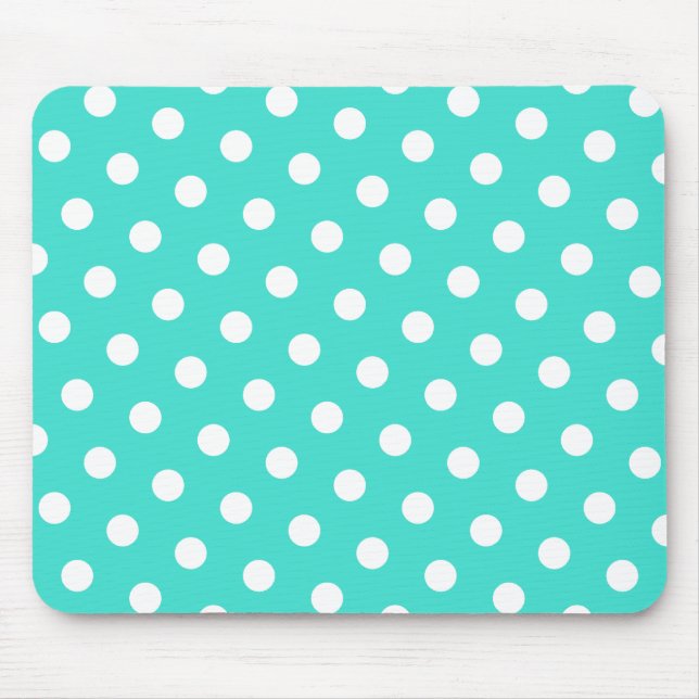 Turquoise and White Polka Dots Mouse Pad (Front)