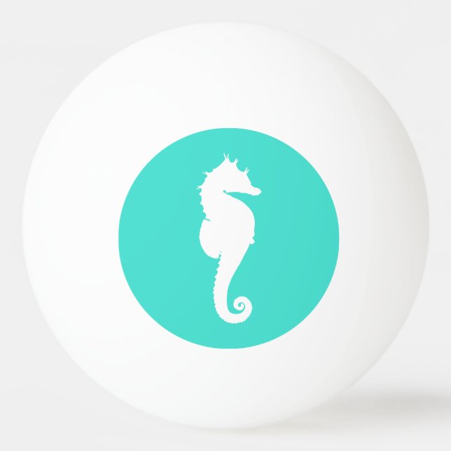 Turquoise and White Seahorse Ping Pong Ball (Front)