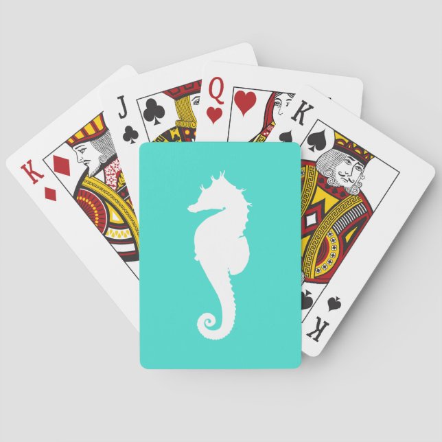 Turquoise and White Seahorse Playing Cards (Back)