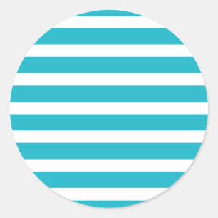 Turquoise and White Stripe Nautical Summer Classic Round Sticker