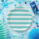 Turquoise and White Stripes Paper Plate<br><div class="desc">Custom designed paper party plates with a chic preppy nautical stripe pattern. Click Customize It to personalize the design with your own text and images to create a unique one of a kind design to match any party decor!</div>