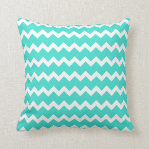 Turquoise and White Zigzag Throw Pillow