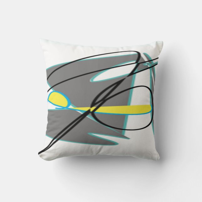 Turquoise and yellow abstract throw pillow (Front)