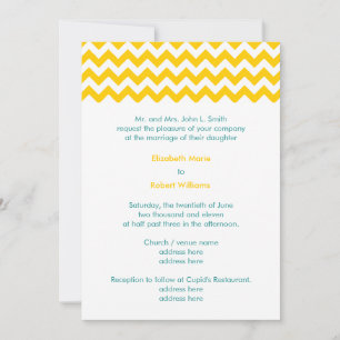 Turquoise and Yellow Chevron Wedding Invitation