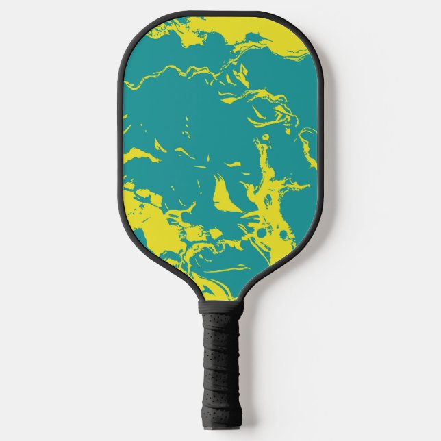 Turquoise and Yellow Grunge Pattern Pickleball Paddle (Front)