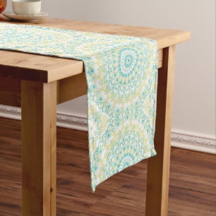Turquoise and Yellow Summer Mandala Design Medium Table Runner