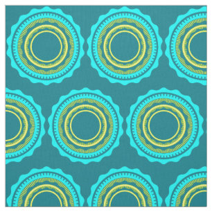 Turquoise and Yellow Sunburst on Teal Fabric