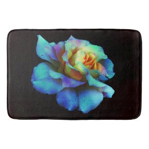 Turquoise and Yellow Tie-Dyed Rose Bath Mat