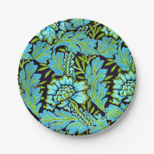 Turquoise anemones, a William Morris floral design Paper Plate