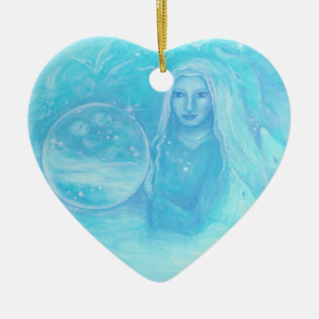 Turquoise Angel w Twin Babies Christmas Ornament (Front)