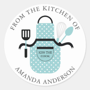 Turquoise Apron Kiss the Cook From the Kitchen of Classic Round Sticker
