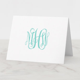 Turquoise Aq 3 Initial Vine Script Monogram DIY BG Thank You Card