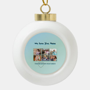 Turquoise Aqua 6-Photo Family Tribute Ceramic Ball Christmas Ornament
