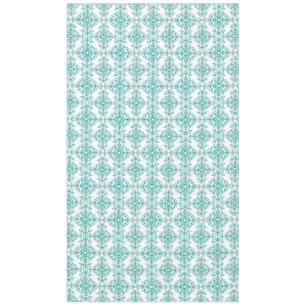 Turquoise Aqua and White Fancy Floral Damask Tablecloth