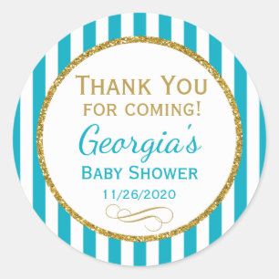 Turquoise Aqua Baby Shower Thank You Favour Tags