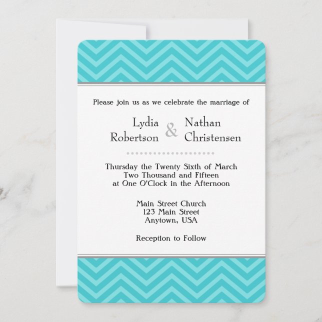 Turquoise Aqua Blue Chevron Wedding Invitations (Devant)