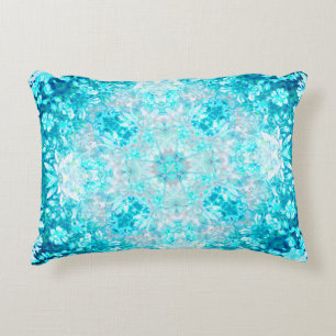 Turquoise Aqua Blue Floral Pattern Accent Pillow