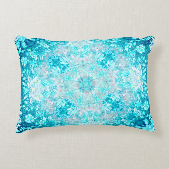 Turquoise Aqua Blue Floral Pattern    Accent Pillow (Front)
