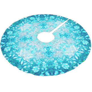 Turquoise Aqua Blue Floral Pattern   Brushed Polyester Tree Skirt