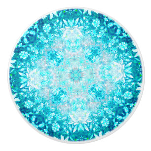 Turquoise Aqua Blue Floral Pattern    Ceramic Knob