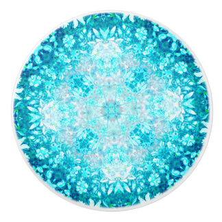 Turquoise Aqua Blue Floral Pattern Ceramic Knob